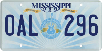 MS license plate OAL296