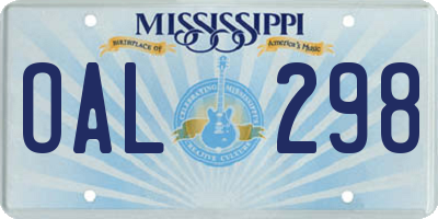 MS license plate OAL298