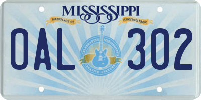 MS license plate OAL302