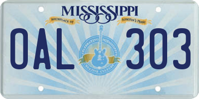 MS license plate OAL303