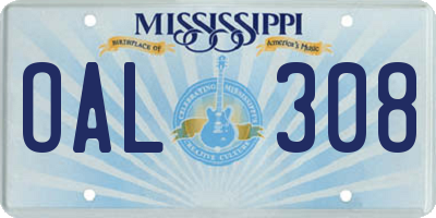 MS license plate OAL308