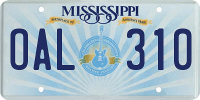 MS license plate OAL310