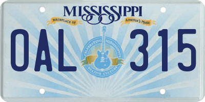 MS license plate OAL315
