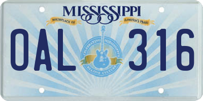 MS license plate OAL316