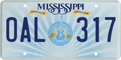 MS license plate OAL317