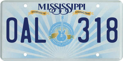 MS license plate OAL318