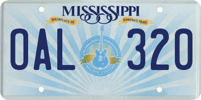 MS license plate OAL320