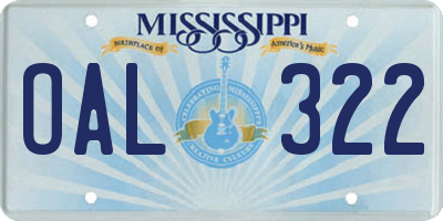 MS license plate OAL322