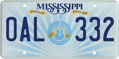 MS license plate OAL332