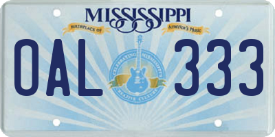 MS license plate OAL333