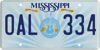 MS license plate OAL334
