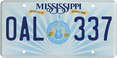 MS license plate OAL337