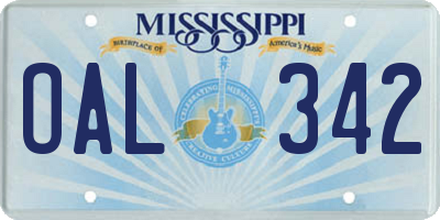 MS license plate OAL342