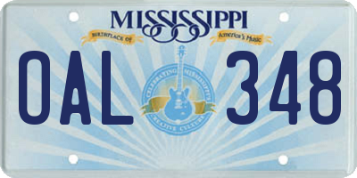MS license plate OAL348