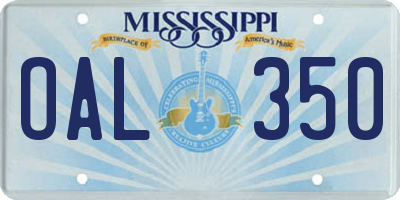 MS license plate OAL350