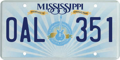 MS license plate OAL351