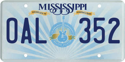 MS license plate OAL352