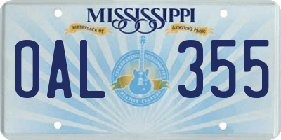 MS license plate OAL355