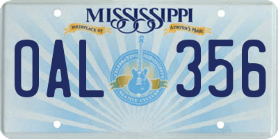 MS license plate OAL356
