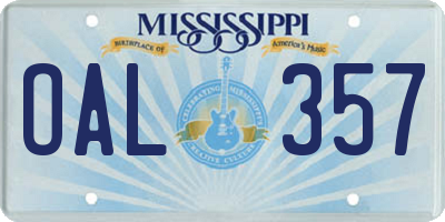 MS license plate OAL357