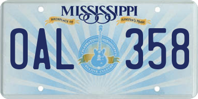 MS license plate OAL358