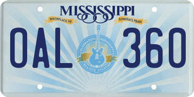 MS license plate OAL360