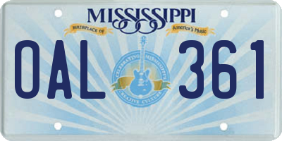 MS license plate OAL361
