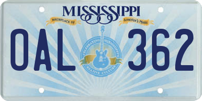 MS license plate OAL362