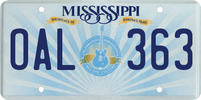 MS license plate OAL363