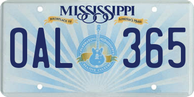 MS license plate OAL365