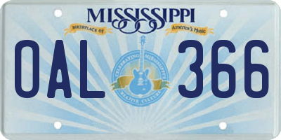 MS license plate OAL366