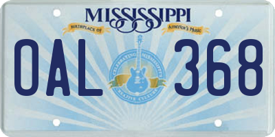 MS license plate OAL368