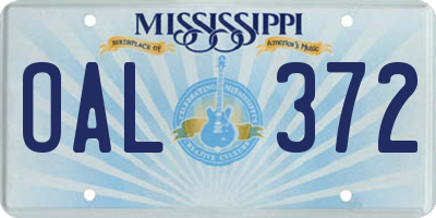 MS license plate OAL372
