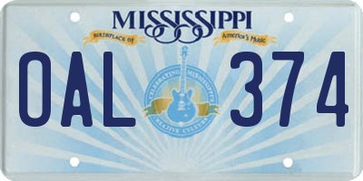 MS license plate OAL374