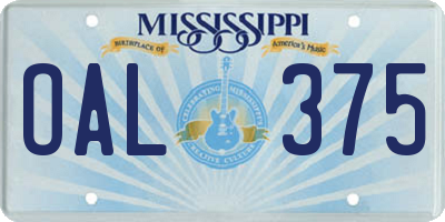MS license plate OAL375