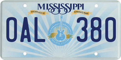 MS license plate OAL380