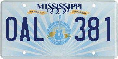 MS license plate OAL381