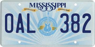 MS license plate OAL382