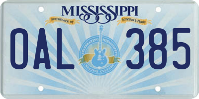 MS license plate OAL385