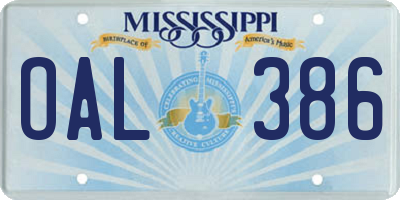 MS license plate OAL386