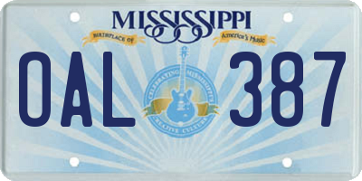 MS license plate OAL387