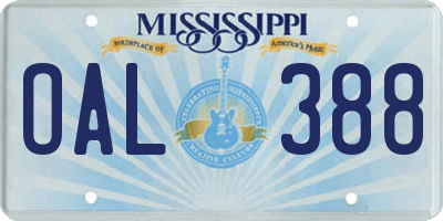MS license plate OAL388