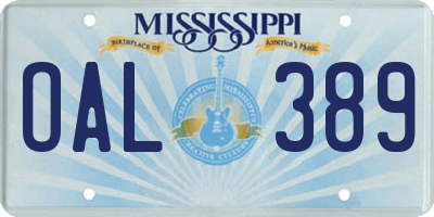 MS license plate OAL389