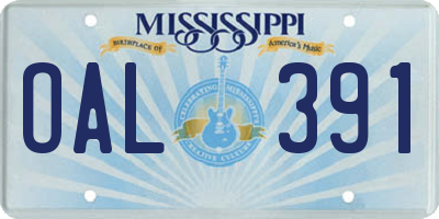MS license plate OAL391