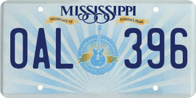 MS license plate OAL396