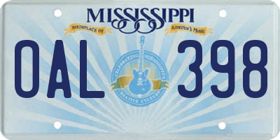 MS license plate OAL398