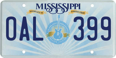 MS license plate OAL399