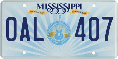 MS license plate OAL407