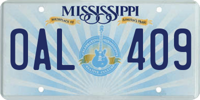 MS license plate OAL409