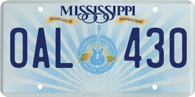 MS license plate OAL430